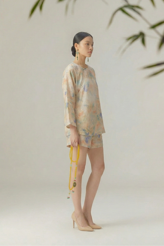 Ease Knot • Neo-Chinese Wrap Shirt & Shorts Set