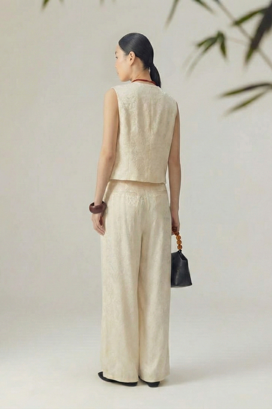 Quiet Jacquard • Neo-Chinese Vest & Wide-Leg Pants Set