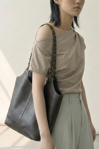 Asym Fold • Ruched One-Shoulder Tee