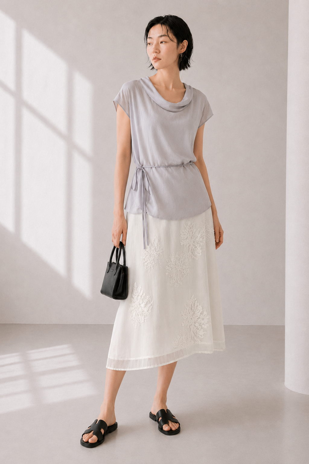Petal Veil • Sheer Midi Skirt