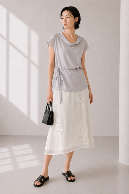 Petal Veil • Sheer Midi Skirt