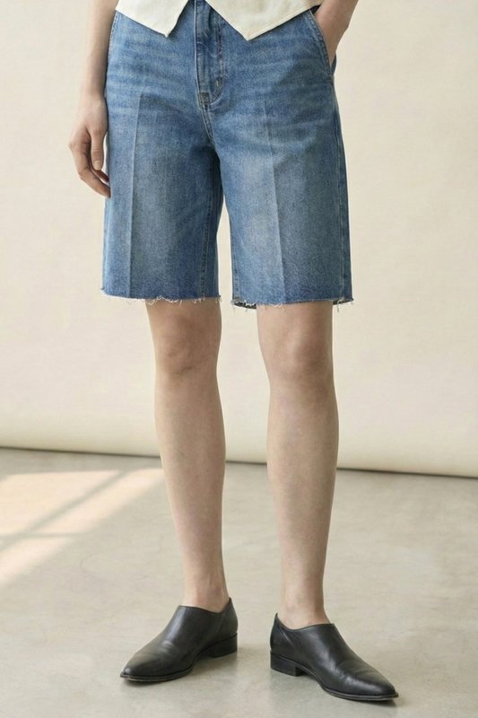 Clean Line • Korean Chic Denim Bermuda Shorts