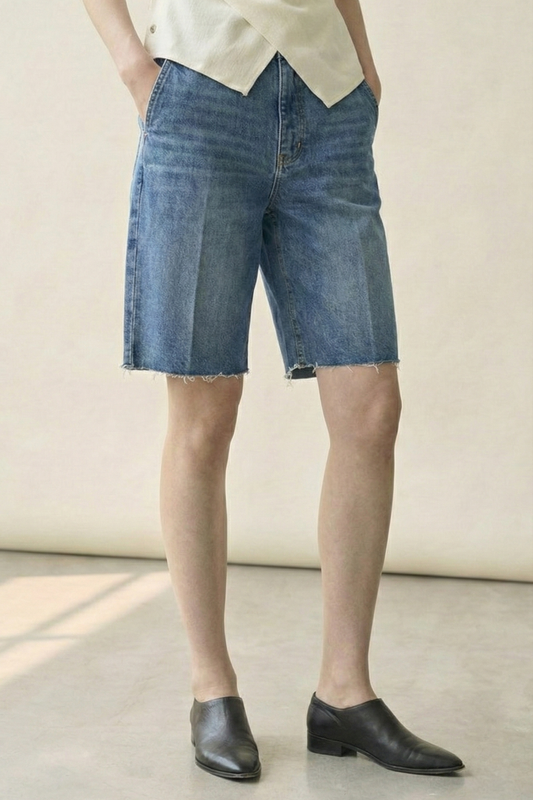Clean Line • Korean Chic Denim Bermuda Shorts