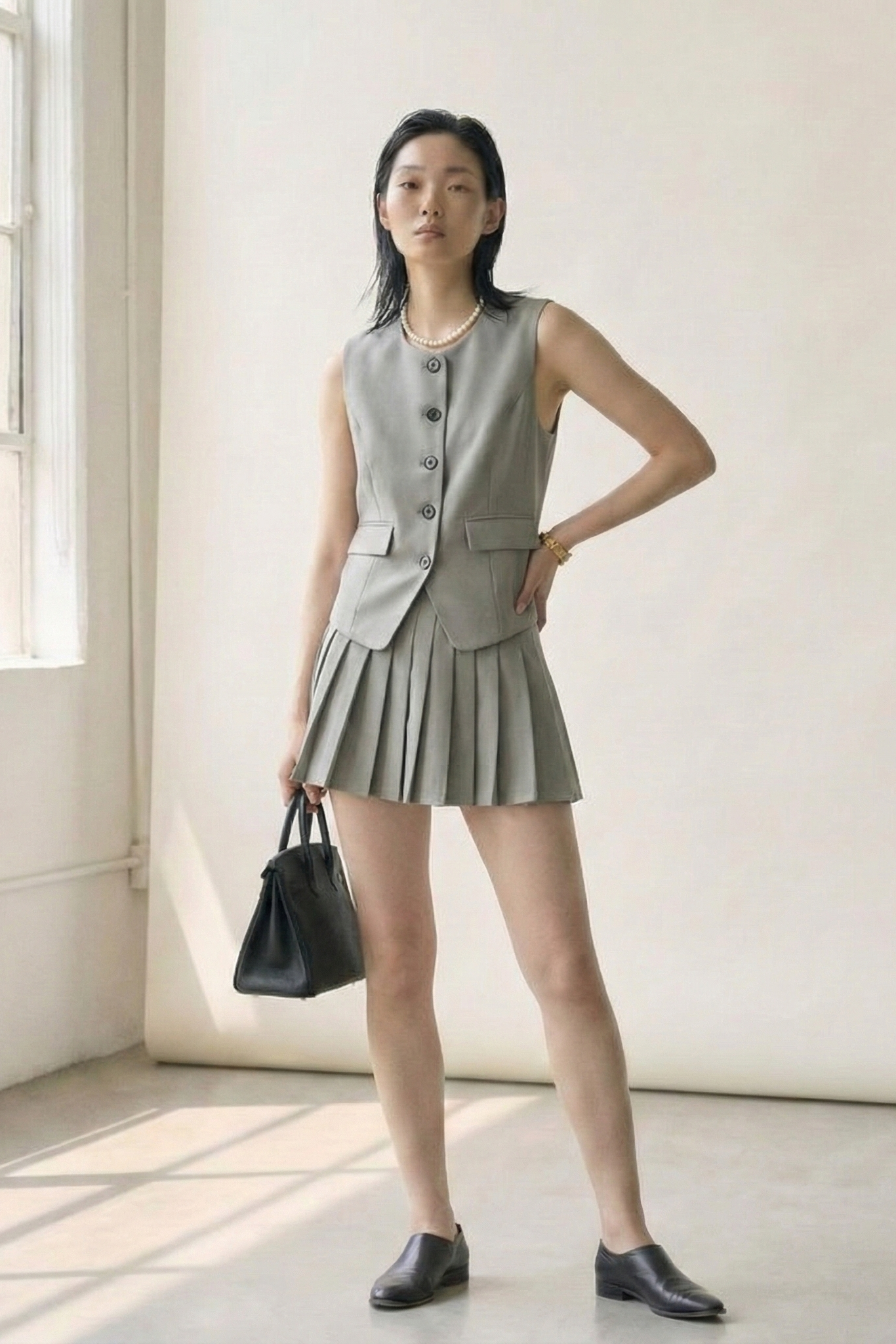 Grace Poise • French Chic Vest & Pleated Skirt Set