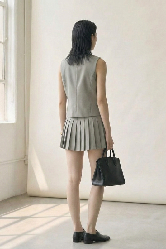 Grace Poise • French Chic Vest & Pleated Skirt Set