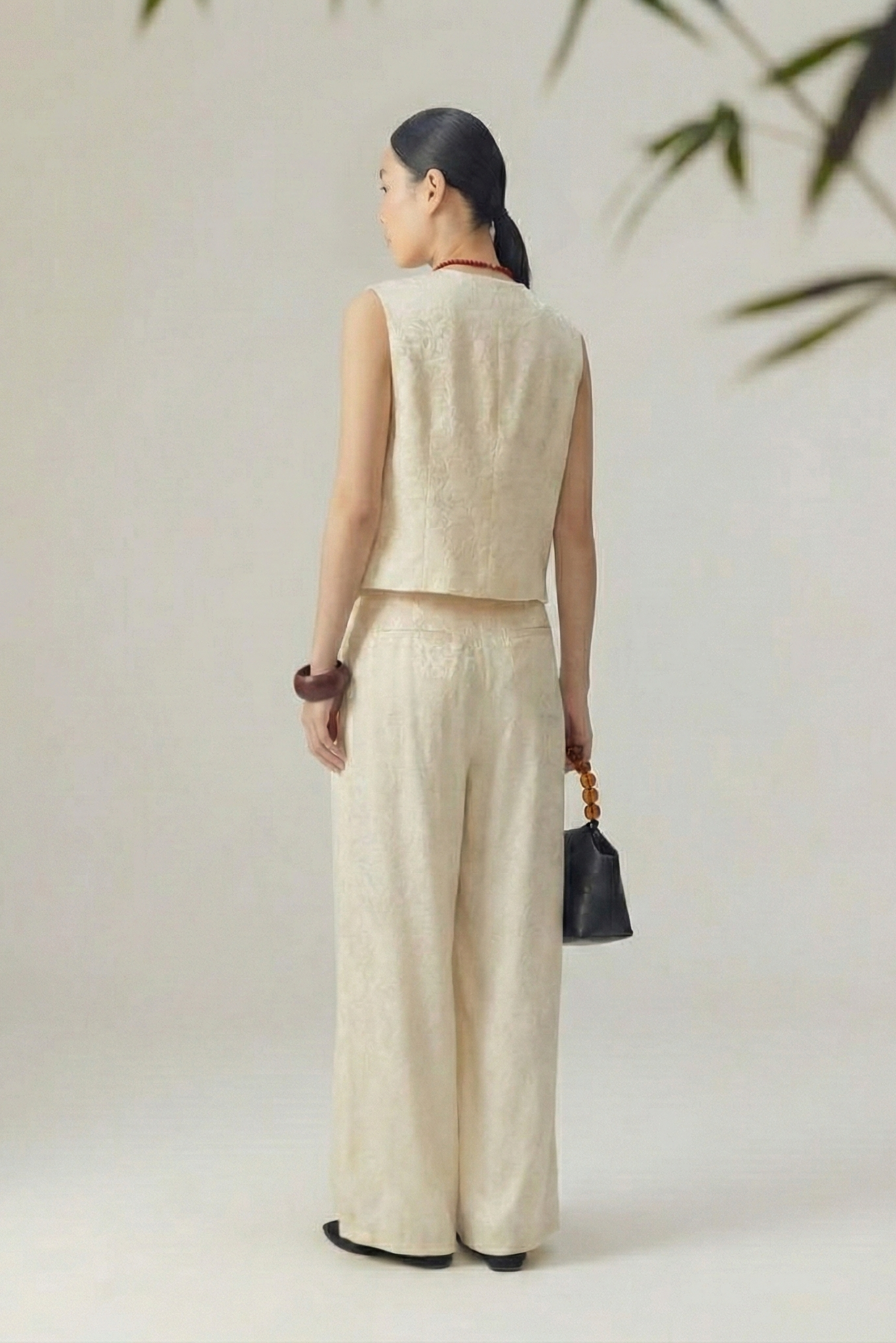 Quiet Jacquard • Neo-Chinese Vest & Wide-Leg Pants Set