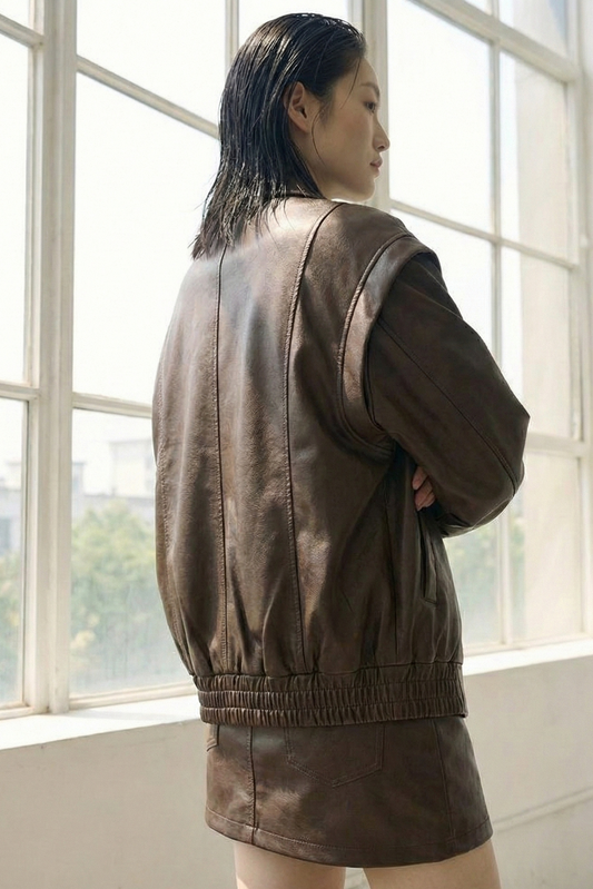 Quiet Utility • Faux Leather Jacket & Mini Skort Set • Jacket