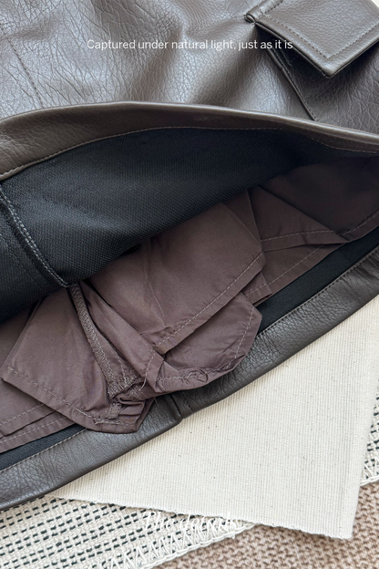 Quiet Utility • Faux Leather Jacket & Mini Skort Set • Skort