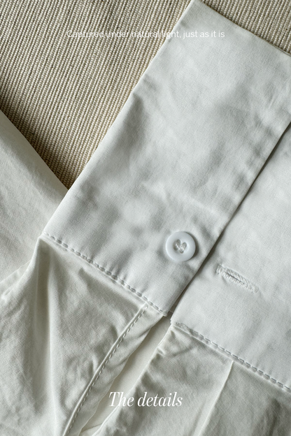 Sharp Edge • Oversized Stand-Collar V White Shirt