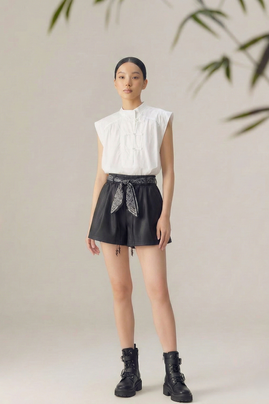 Soft Knot • Neo-Chinese Flutter-Sleeve Top