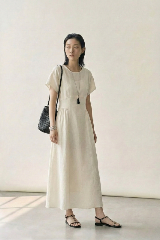 Soft Flow • Korean Tie-Waist Flare Dress