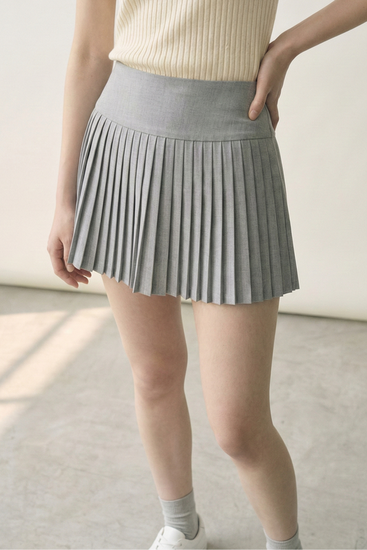 Soft Pleat • Korean Chic Wool A-Line Mini Skirt