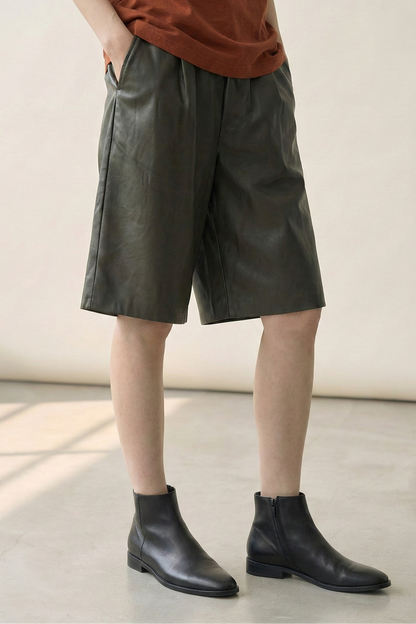 Soft Edge • High-Waist Faux Leather Bermuda Shorts