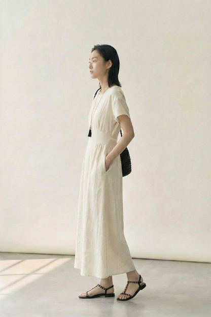 Soft Flow • Korean Tie-Waist Flare Dress