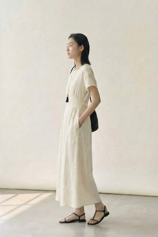 Soft Flow • Korean Tie-Waist Flare Dress