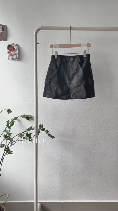 Quiet Utility • Faux Leather Jacket & Mini Skort Set • Skort